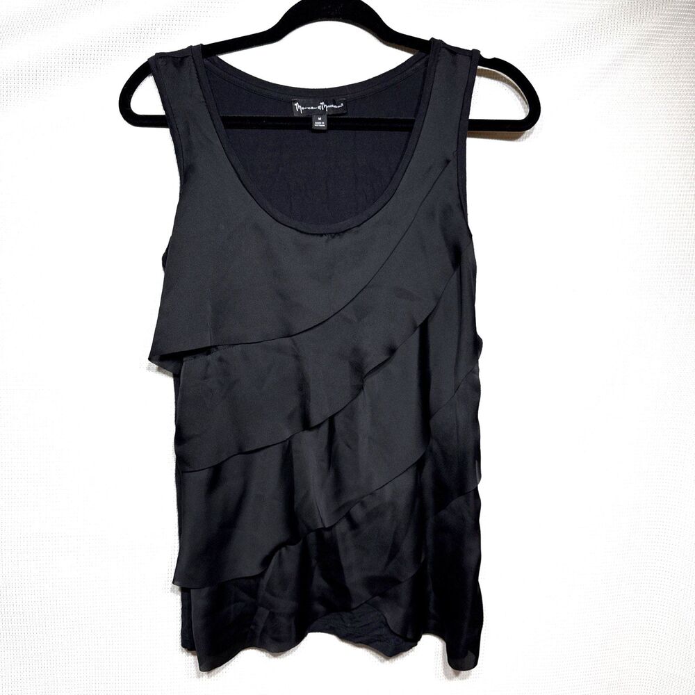 Mercer & Madison Women's Black Cascading Ruffle Sleeveless Top - M